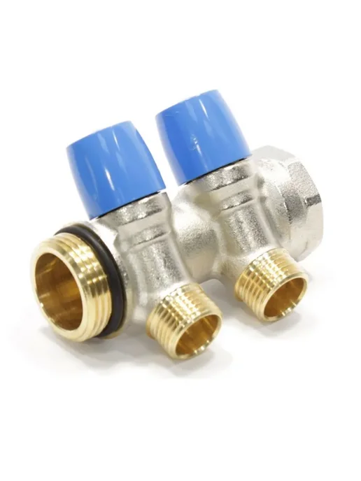 GENERAL FITTINGS Коллектор с шаровыми кранами 2 выхода 1"х1 2" с клапанами, синий