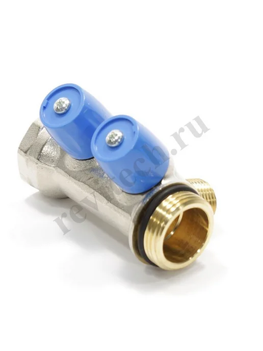 GENERAL FITTINGS Коллектор с шаровыми кранами 2 выхода 1"х1 2" с клапанами, синий, фото 4