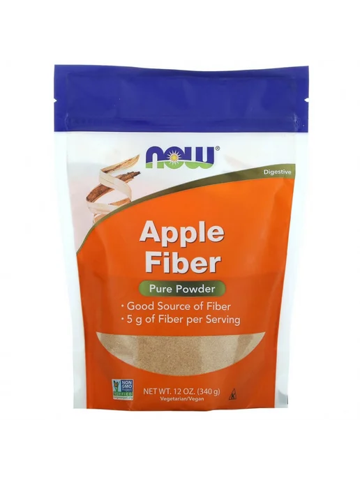 NOW Apple Fiber, яблочная клетчатка, чистый порошок, 340 г, 340 г