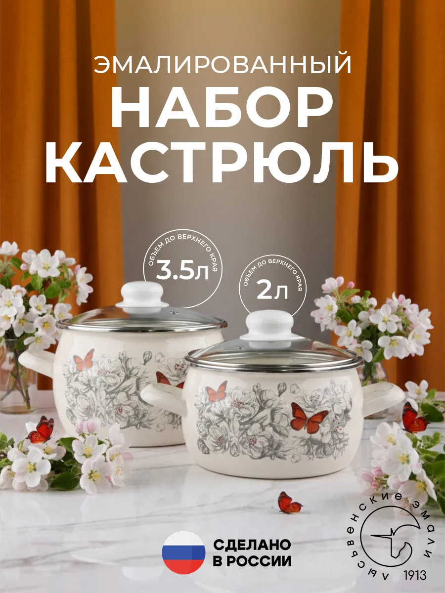 Набор эмалированных кастрюль с крышками