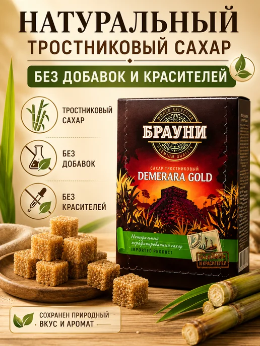 Брауни Сахар тростниковый кусковой кубики Демерара Голд, 2шт, 2 шт, фото 5