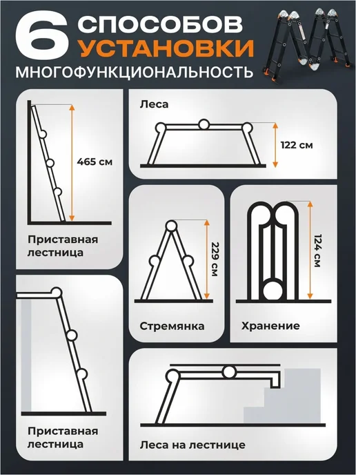 startul Лестница трансформер алюминиевая 3,55 м стремянка 4x4, 4x4, 4,65 м, фото 2