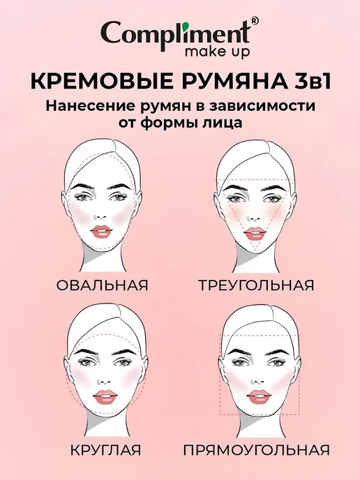 Compliment Кремовые румяна 3в1 блеск тинт тени 10 мл Peach персиковые, 10 мл, фото 7