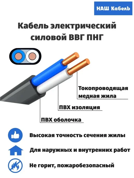 Наш кабель Кабель медный электрический ВВГ-Пнг 3х2.5 ГОСТ, 2x4, фото 2