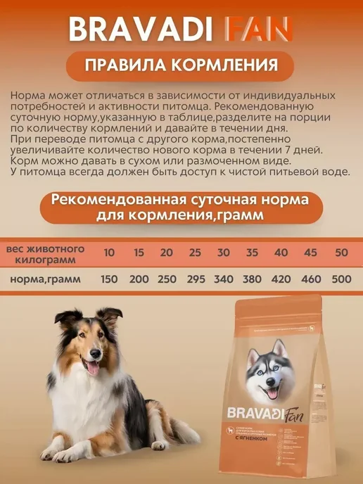 Сухой корм Bravadi Fan для собак, крупные, ягненок, 0,7 кг, фото 2