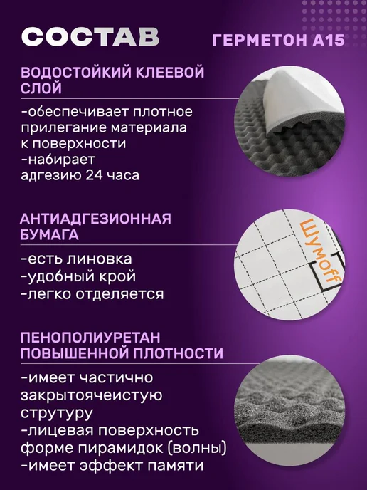 Шумофф Шумоизоляция Герметон А15 - 1 лист, вариант, фото 6
