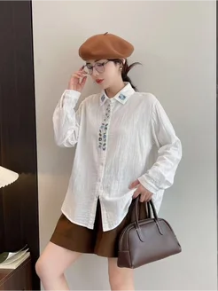 Рубашка в корейском стиле с вышивкой Rose fashion 347000709 купить за 2 625 ₽ в интернет-магазине Wildberries