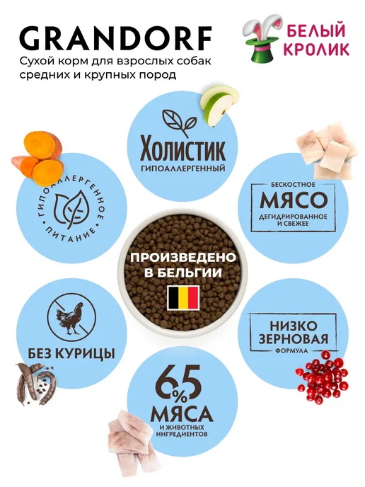 Сухой корм Grandorf' Med Белой для собак, крупные, рыба, 10 кг, фото 4