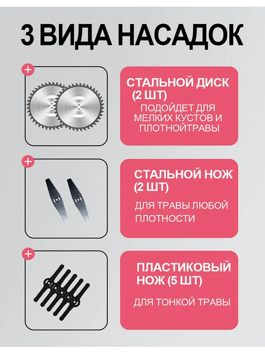 Триммер садовый аккумуляторный 2АКБ 10500об мин, вариант, фото 3