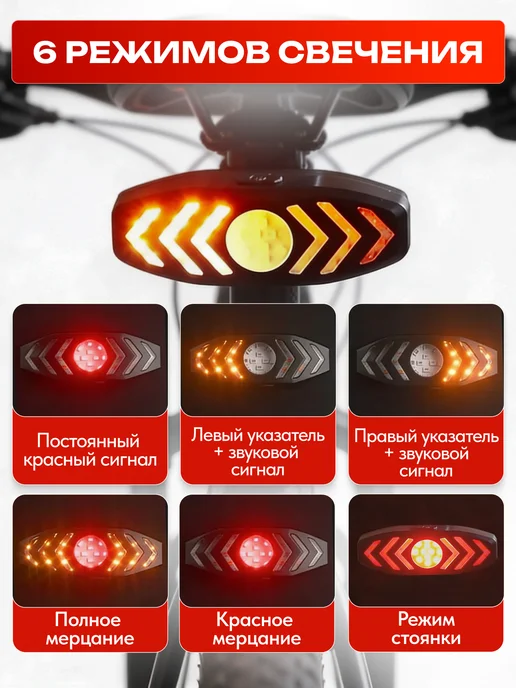 HOMELY LINE Велосипедный задний фонарь с поворотниками, черный, фото 6
