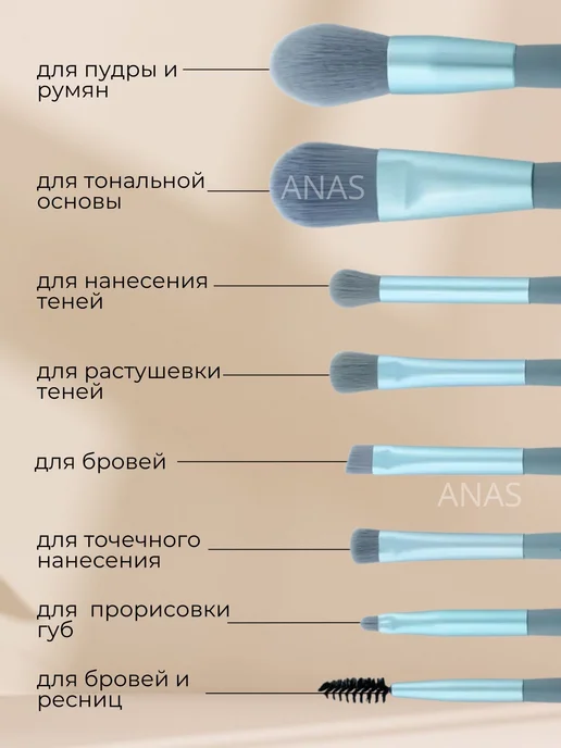 Набор кистей для создания макияжа 8в1, серый, фото 3