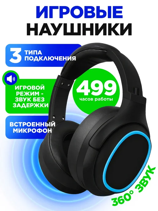 STIMAXON Игровые наушники беспроводные большие с микрофоном для пк, черный