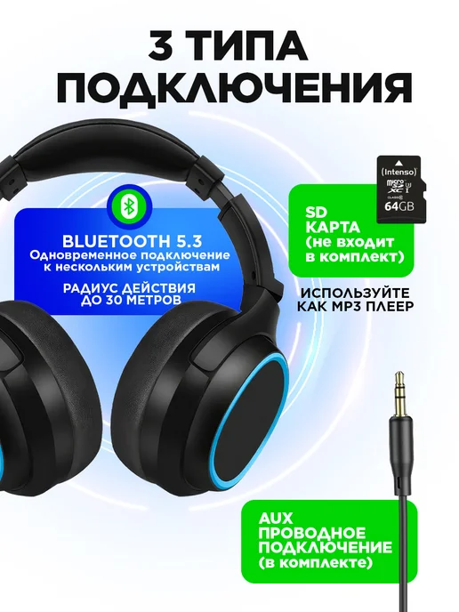 STIMAXON Игровые наушники беспроводные большие с микрофоном для пк, черный, фото 2