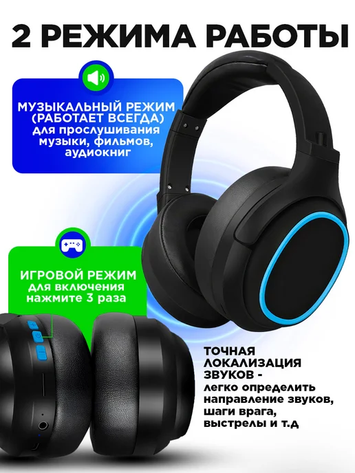STIMAXON Игровые наушники беспроводные большие с микрофоном для пк, черный, фото 6