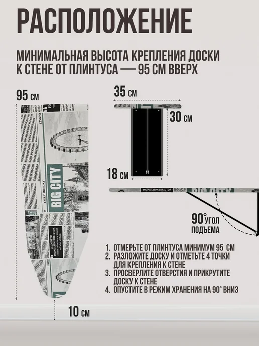 Волжаночка Гладильная доска настенная встраиваемая, черный, фото 2