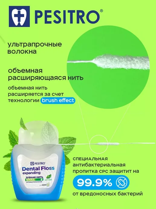 Pesitro Зубная нить расширяющаяся мятная 2 шт, 2 шт, фото 2