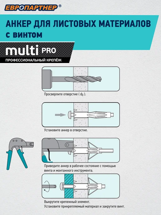 ЕВРОПАРТНЕР Анкер для гипсокартона MULTI PRO 6 13 мм (4 шт.), 4 шт, фото 7