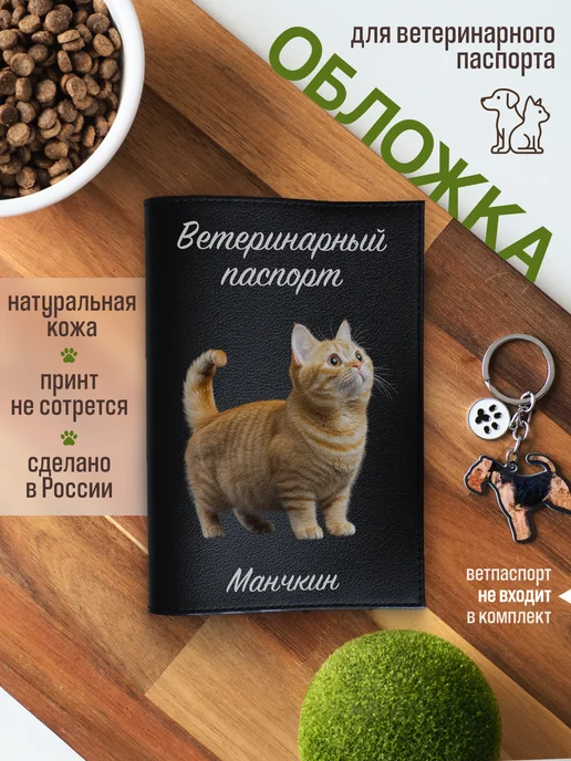 Russian.Handmade Обложка на ветеринарный паспорт для кошек Манчкин, черный