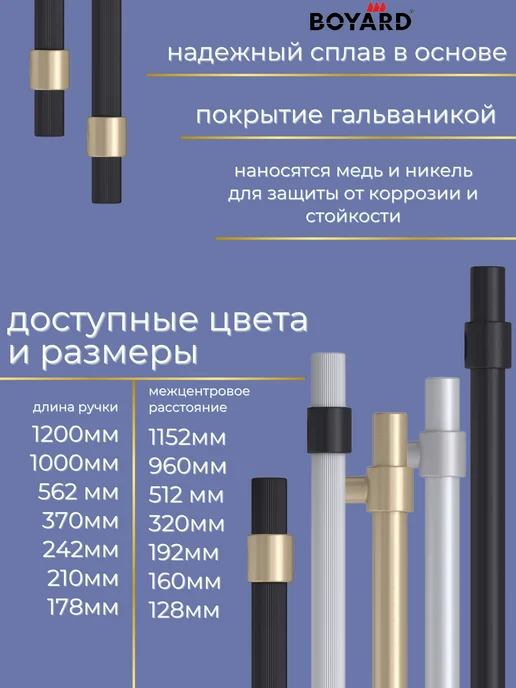 boyard Рейлинг ручка для мебели на кухонный гарнитур и шкаф 160 мм, черный, фото 2
