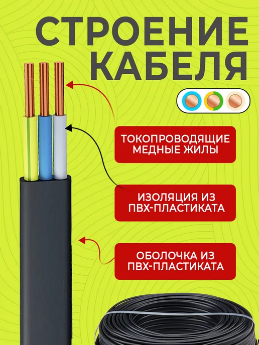 Кабель силовой ВВГ-Пнг(А)-LS 3х2,5 медный 100 м для проводки, 3x2.5, 100 м, фото 2