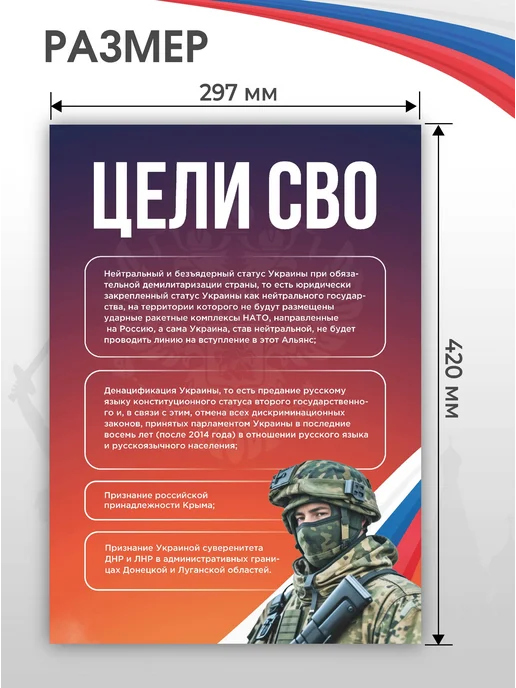 Символы России Набор плакатов патриотических А3 "Цели СВО" для школы, вариант, фото 2
