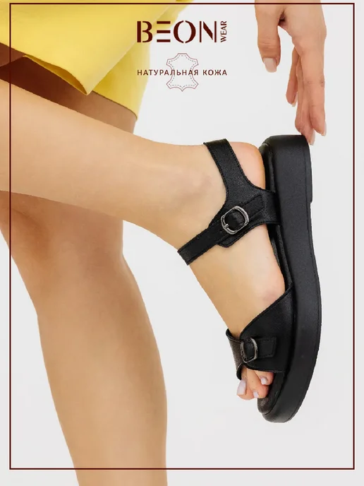 Beon Wear Босоножки летние на каблуке платформе натуральная кожа, черный, фото 2