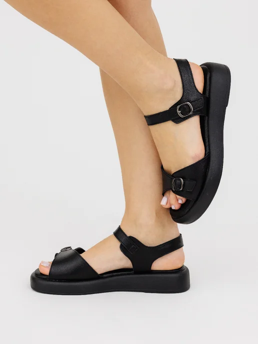 Beon Wear Босоножки летние на каблуке платформе натуральная кожа, черный, фото 5