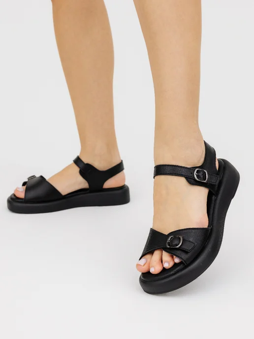 Beon Wear Босоножки летние на каблуке платформе натуральная кожа, черный, фото 7