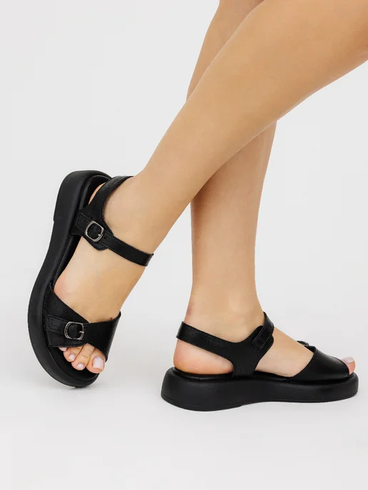 Beon Wear Босоножки летние на каблуке платформе натуральная кожа, черный, фото 8