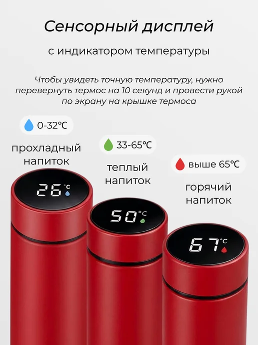 IntermoS Термос 0,5 л для чая и кофе с датчиком температуры, 0,5 л, фото 5