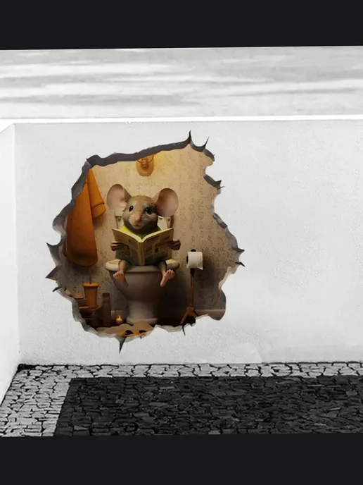 Crazy Panda 3D наклейка на стену интерьерная мышонок, серый, фото 5