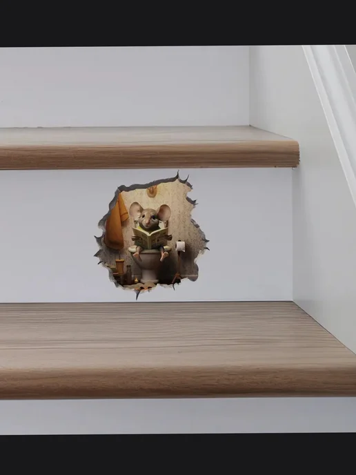 Crazy Panda 3D наклейка на стену интерьерная мышонок, серый, фото 6