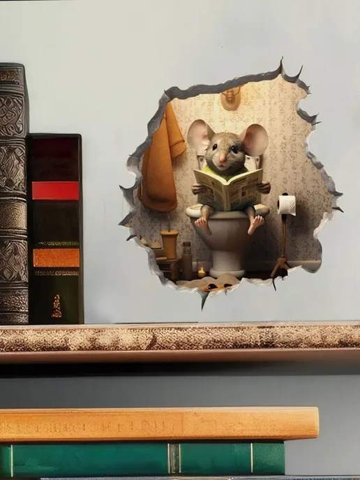 Crazy Panda 3D наклейка на стену интерьерная мышонок, серый, фото 7
