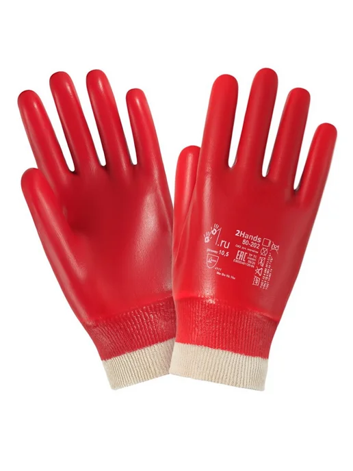 2Hands Перчатки рабочие ХБ с ПВХ покрытием 50-202, красный, фото 4