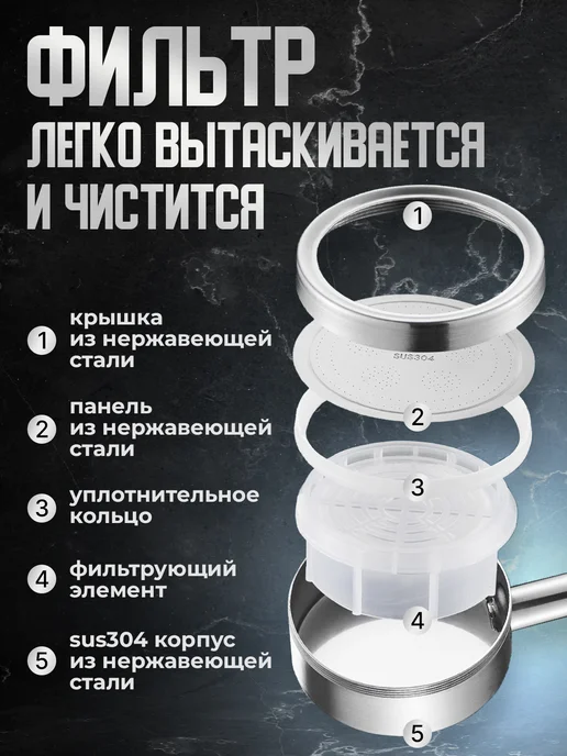 HomeResurs Лейка для душа металлическая со шлангом, серый, фото 8