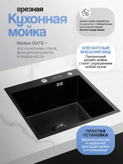 Oute Accessories Раковина из нержавейки 50*50 черная, 50x50, фото 2