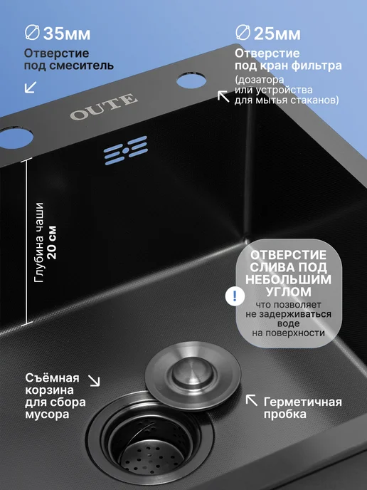 Oute Accessories Раковина из нержавейки 50*50 черная, 50x50, фото 3