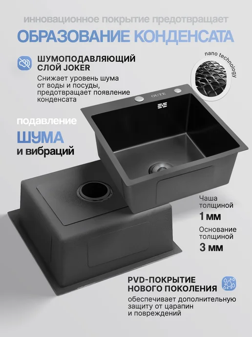 Oute Accessories Раковина из нержавейки 50*50 черная, 50x50, фото 8