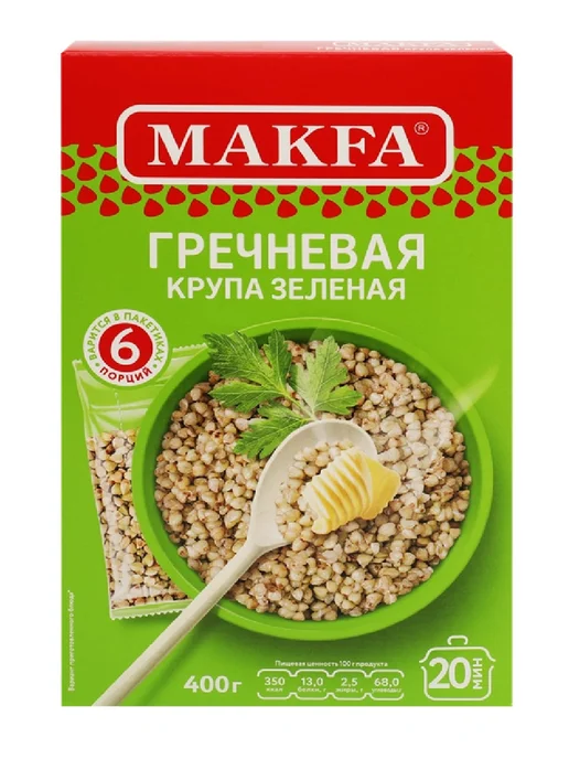 Макфа Крупа гречневая зеленая, в пакетиках, 6х66г, 6x66, в упаковке 1,2 кг, фото 2