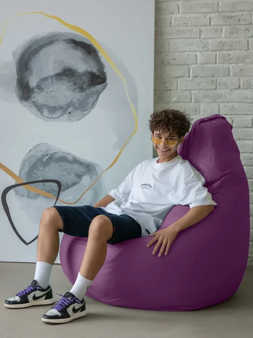 CoolPouf Кресло мешок 4XL дюспо большой для взрослых, фиолетовый, фото 3