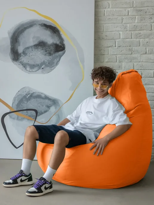 CoolPouf Кресло мешок 4XL дюспо большой для взрослых, оранжевый, фото 3