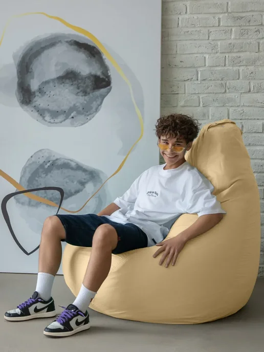 CoolPouf Кресло мешок 4XL дюспо большой для взрослых, бежевый, фото 3