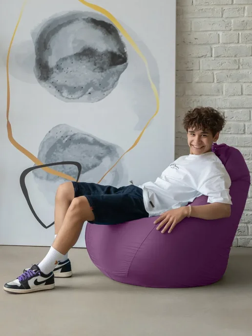 COOLPOUF Кресло-мешок Груша, Дюспо, Размер XXL,черный, фиолетовый, фото 3