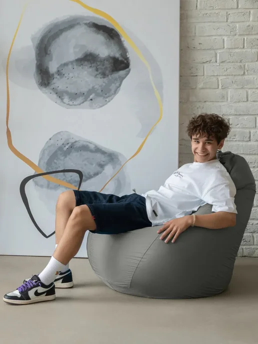 COOLPOUF Кресло-мешок Груша, Дюспо, Размер XXL,черный, серый, фото 3