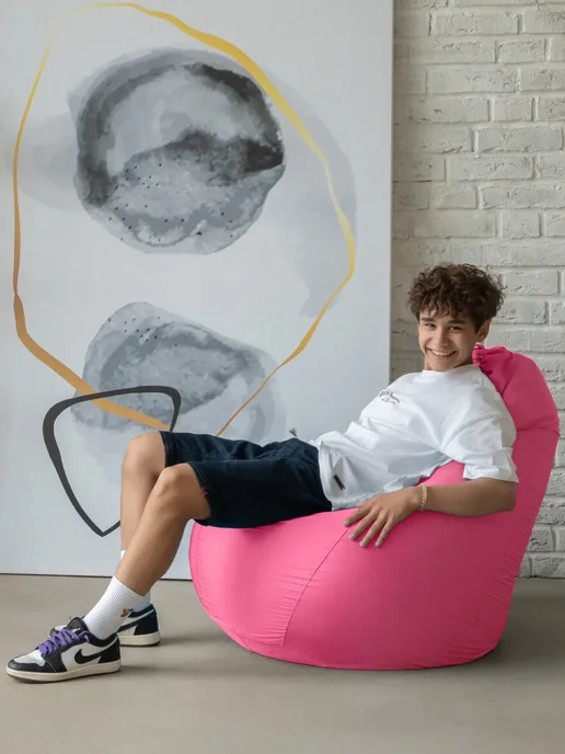 COOLPOUF Кресло-мешок Груша, Дюспо, Размер XXL,черный, розовый, фото 3