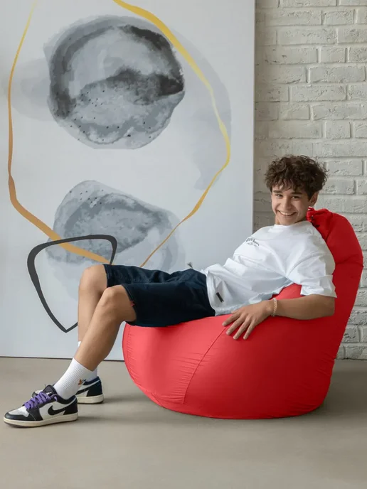 COOLPOUF Кресло-мешок Груша, Дюспо, Размер XXL,черный, красный, фото 3