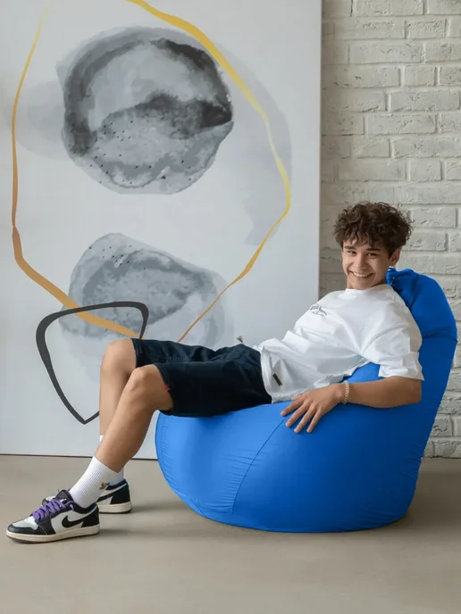 COOLPOUF Кресло-мешок Груша, Дюспо, Размер XXL,черный, синий, фото 3