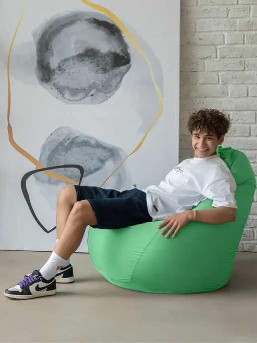 COOLPOUF Кресло-мешок Груша, Дюспо, Размер XXL,черный, зеленый, фото 3