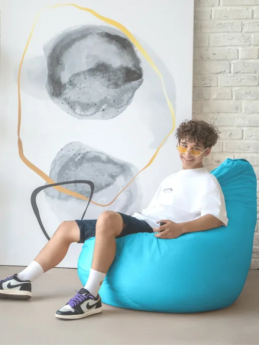 COOLPOUF Кресло-мешок Груша, Дюспо, Размер XXXL,коричневый, голубой, фото 3