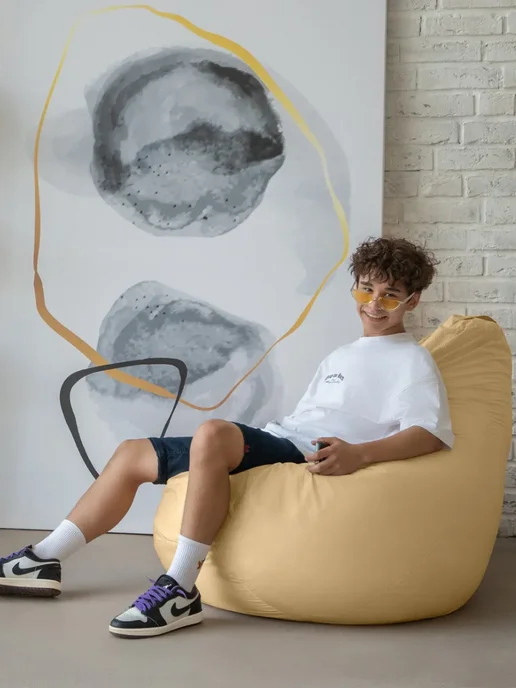 COOLPOUF Кресло-мешок Груша, Дюспо, Размер XXXL,коричневый, бежевый, фото 3